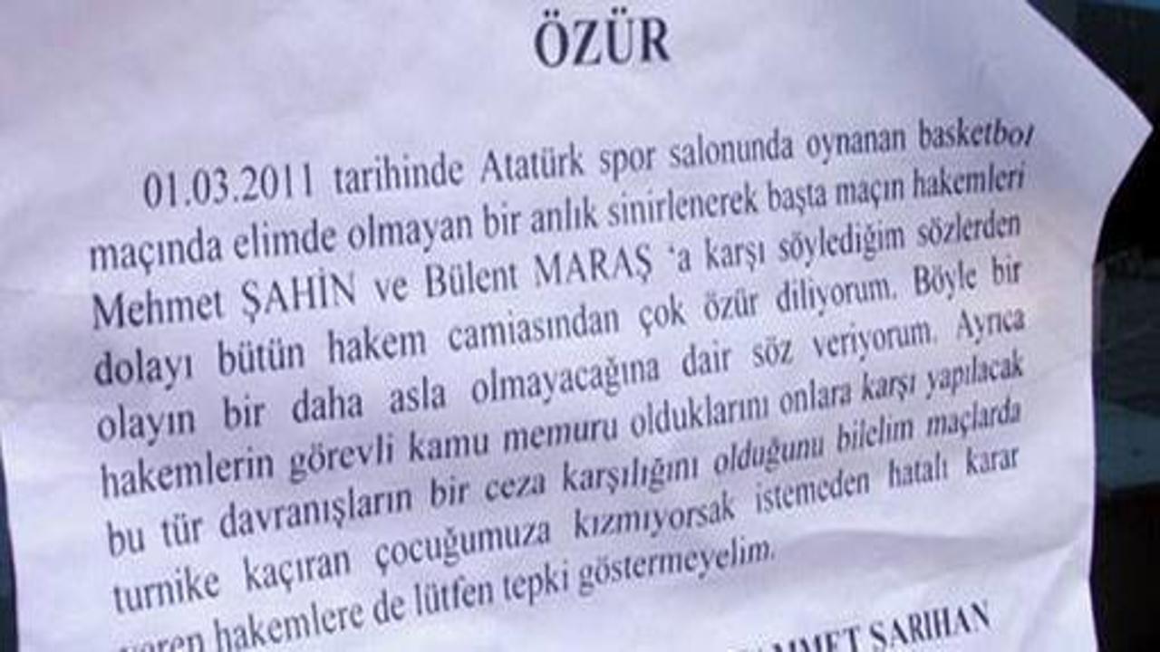 Küfür ettiği hakemden özür diledi