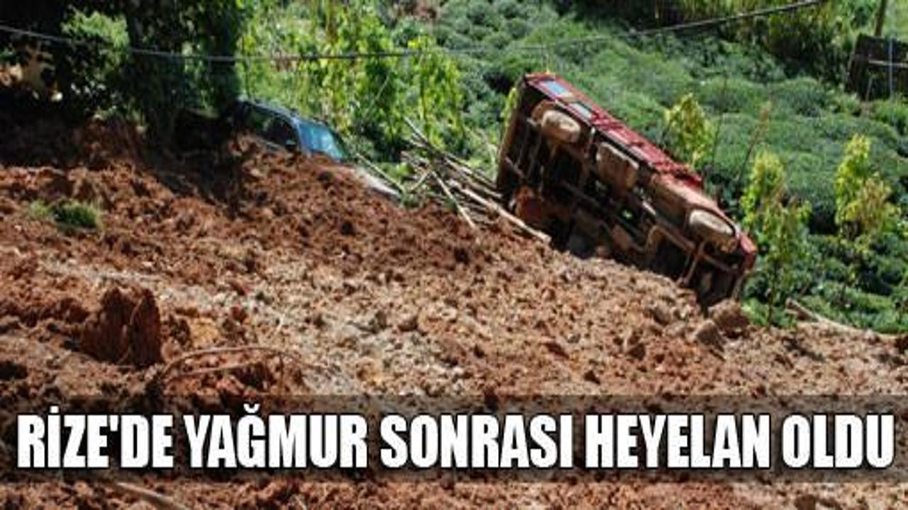 Rize'de heyelan kamyonetleri yuttu