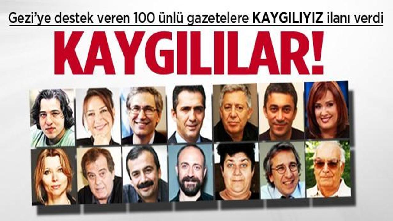 Gezi destekçisi 100 sanatçıdan 'Kaygılıyız' ilanı