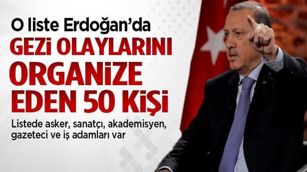 Gezi Parkı organizatörü 50 kişinin ismi Erdoğan'da