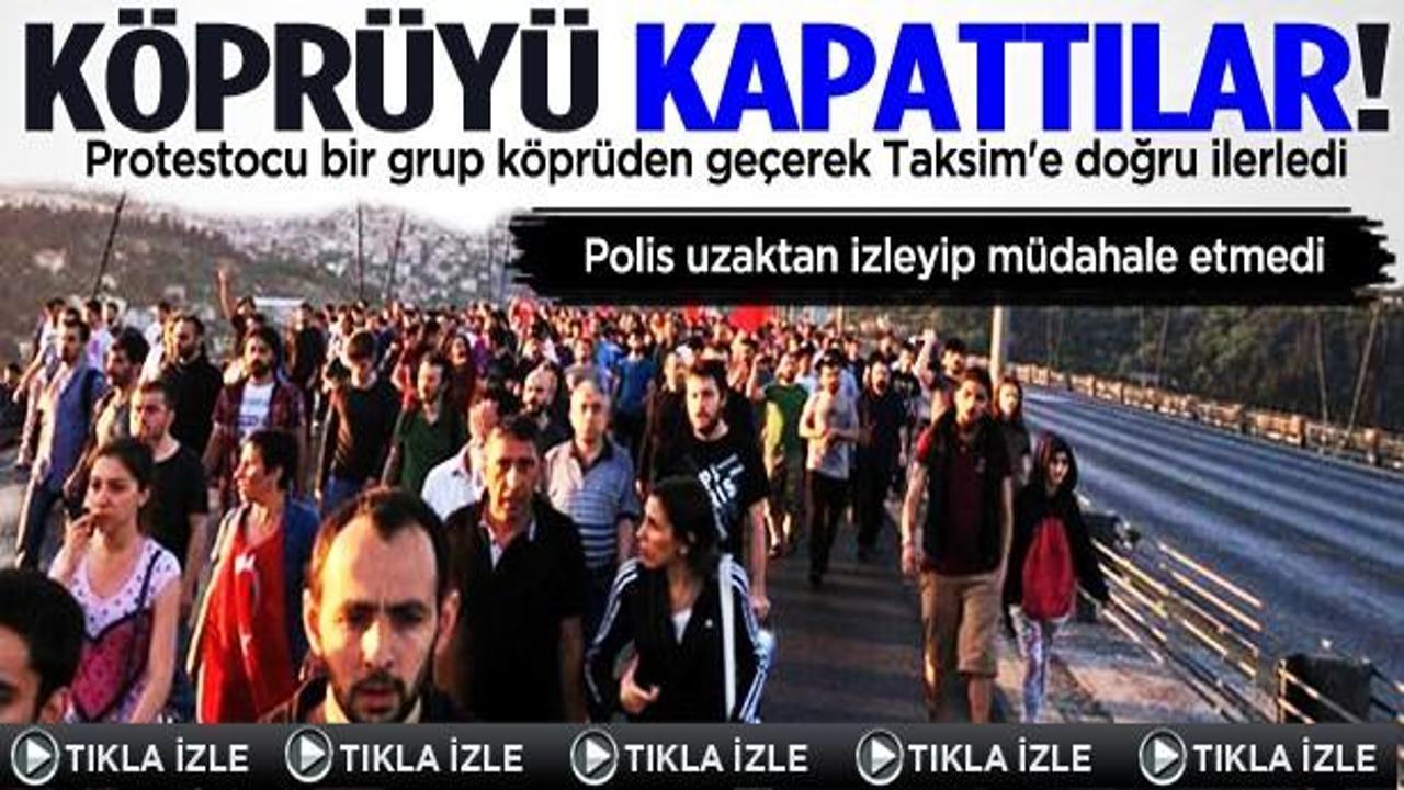 Göstericiler köprüden geçerek Taksim'e yürüyor