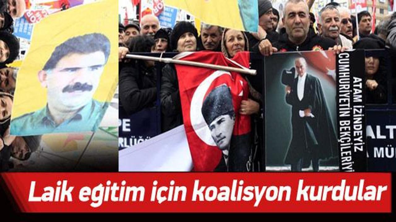 Laik eğitim mitinginde Atatürk ve Öcalan posteri