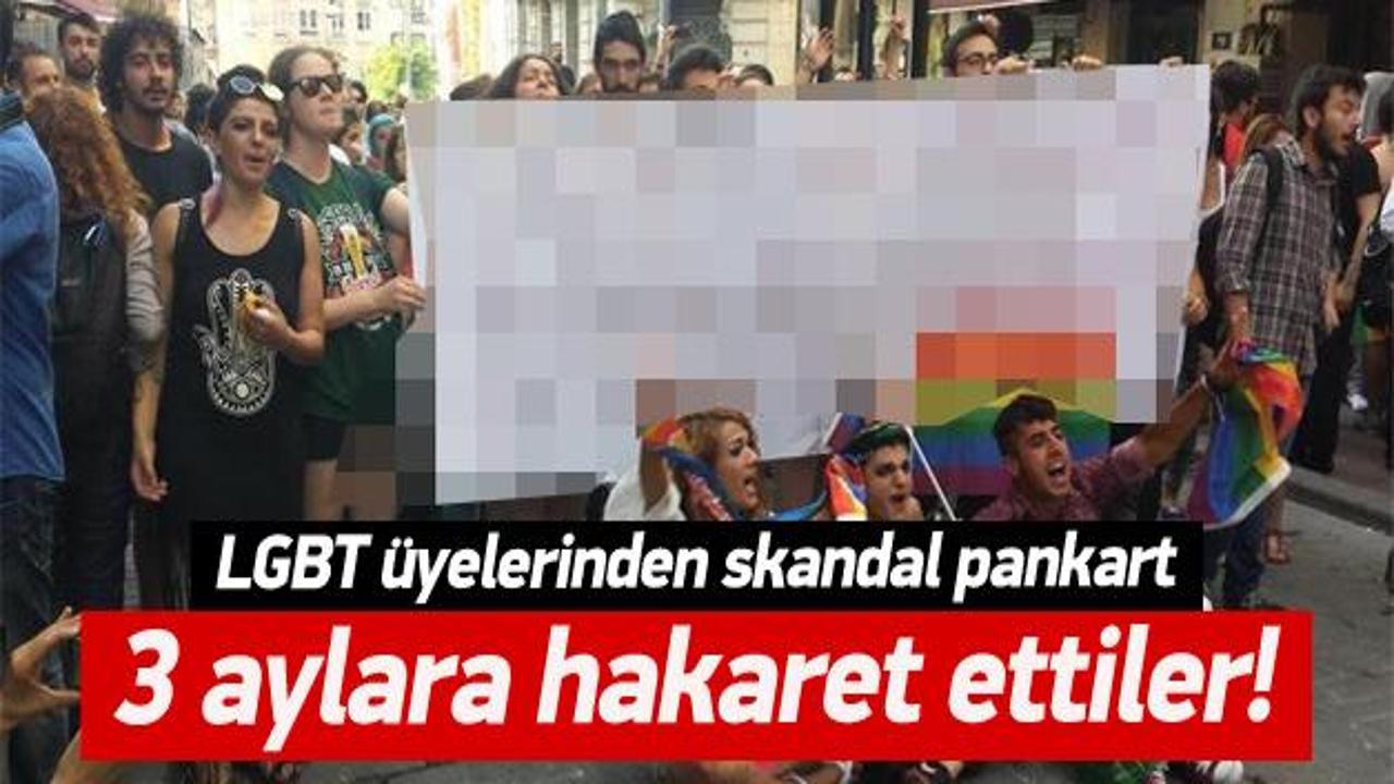 LGBT yürüyüşünde 3 aylara hakaret pankartı