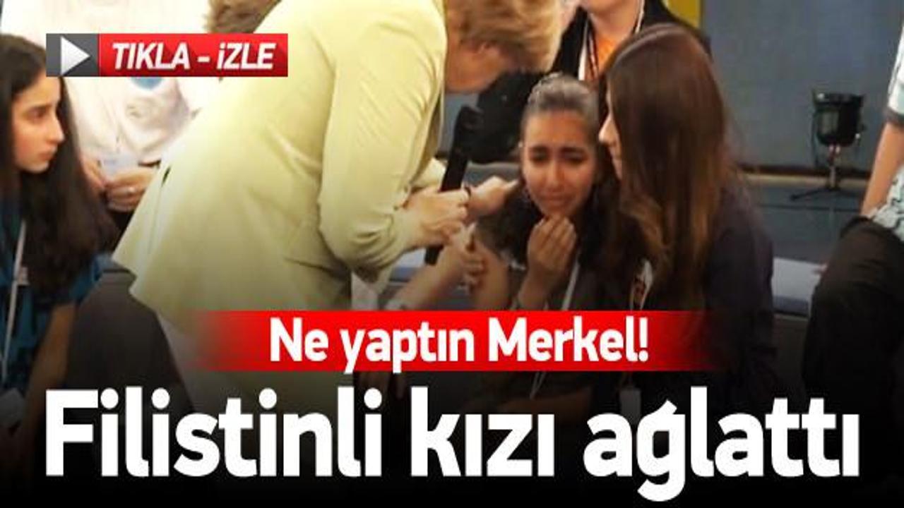Merkel Filistinli m&uuml;lteci kızı ağlattı