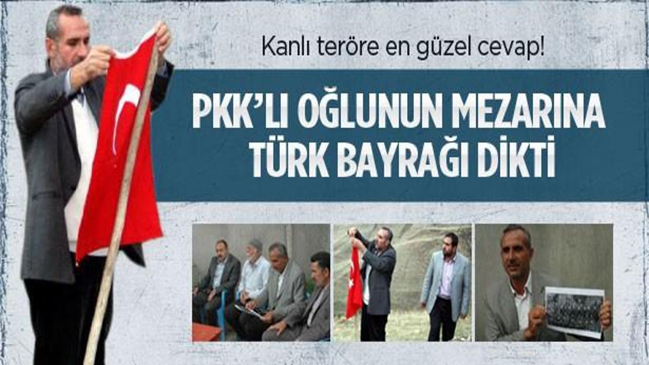 PKK'lı oğlunun mezarına Türk bayrağı dikti