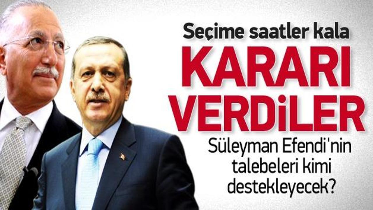Süleyman Efendi'nin talebelerinin desteği kime?