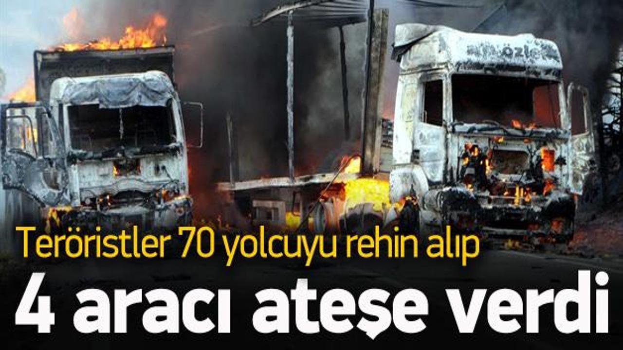 Teröristler 70 yolcuyu rehin alıp otobüsü yaktı