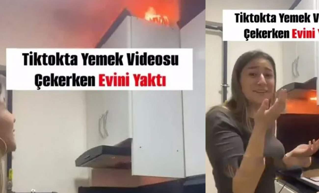 TikTok'ta yemek videosu çekerken evini yakıyordu! Üfleyerek söndürme çabası pes dedirtti