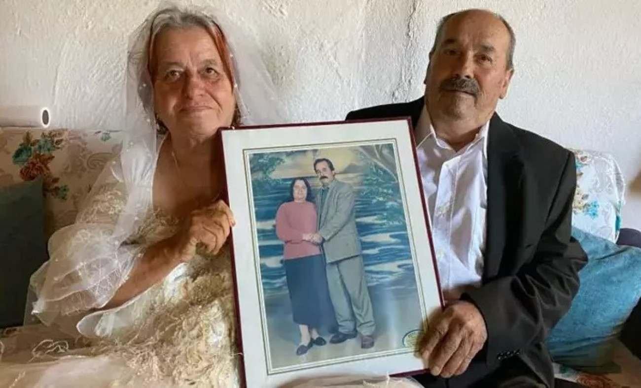 Hayalindeki gelinliği yıllar sonra giydi! 56 yıllık evli çift yeniden gelin ve damat oldu