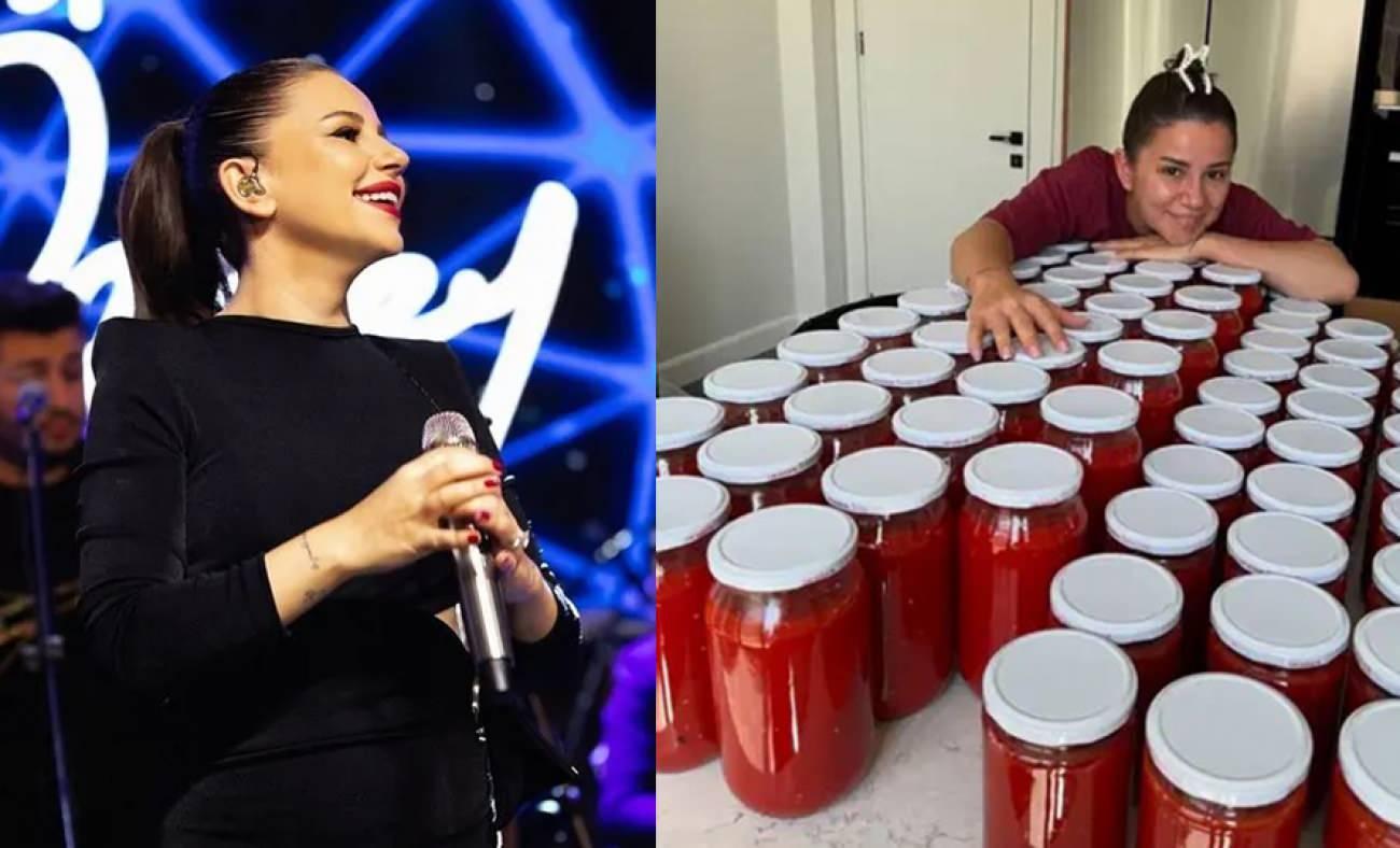 Merve Özbey mutfakta hünerlerini sergiledi! Kış hazırlığı için kolları sıvadı