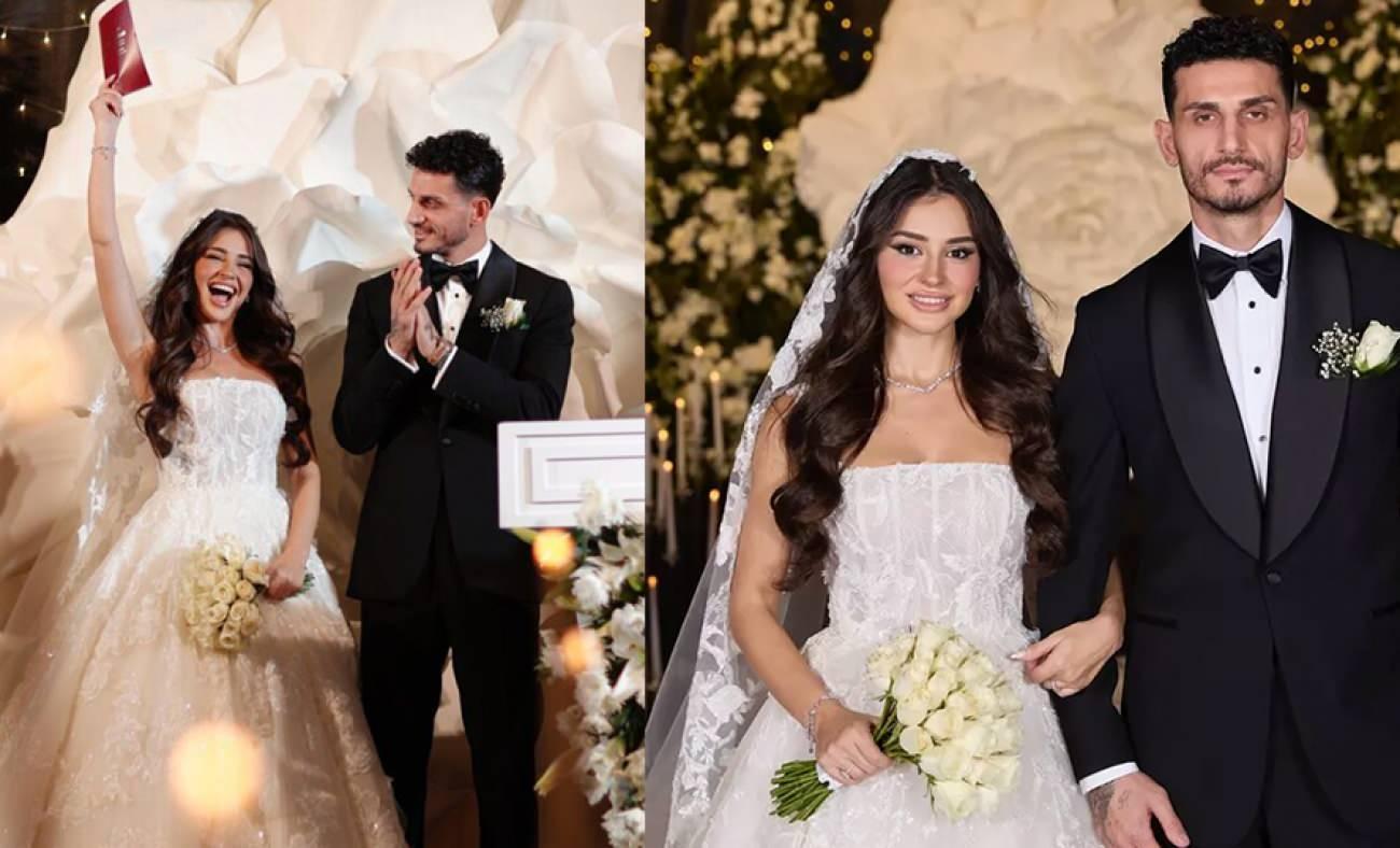 Samet Akaydın ve Hazal &Ccedil;ağlar d&uuml;nyaevine girdi! G&ouml;rkemli d&uuml;ğ&uuml;ne futbolcular akın etti