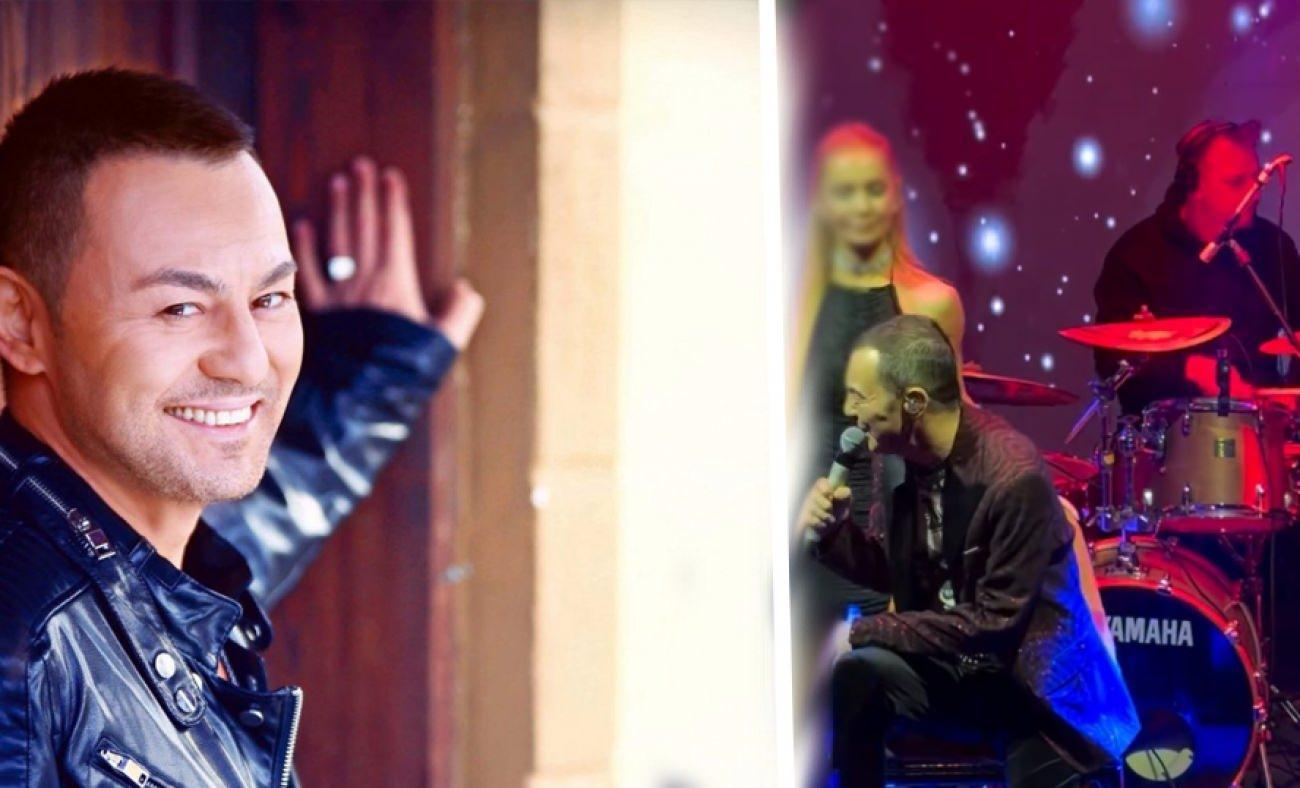 Serdar Orta&ccedil; sahnede yere d&uuml;şt&uuml;! O anları seyirciler kayda aldı