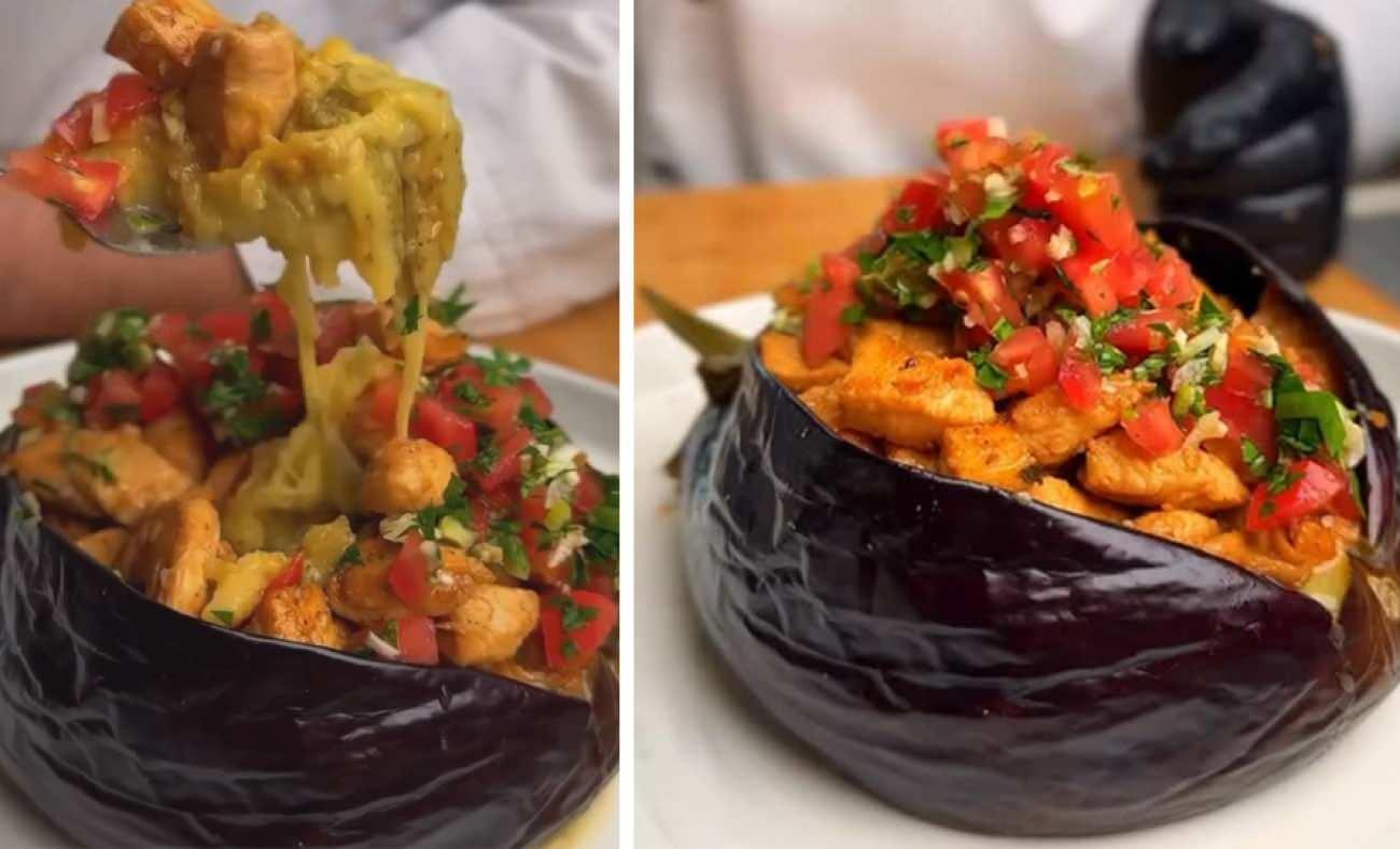 Patlıcan ve tavuk bir arada: Tavuklu patlıcan kumpir tarifi!