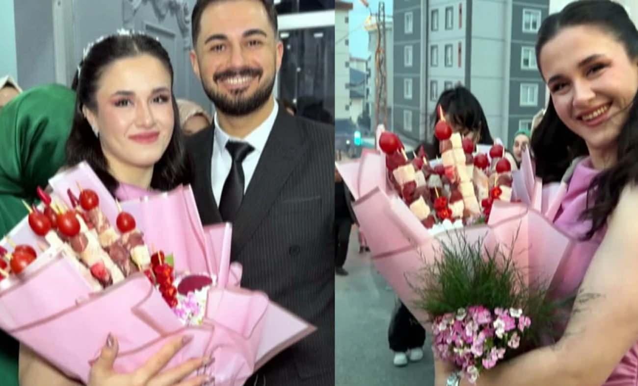 Kahramanmaraş'ta ezberbozan kız isteme: &Ccedil;i&ccedil;ek buketi yerine kebap buketi g&ouml;t&uuml;rd&uuml;!