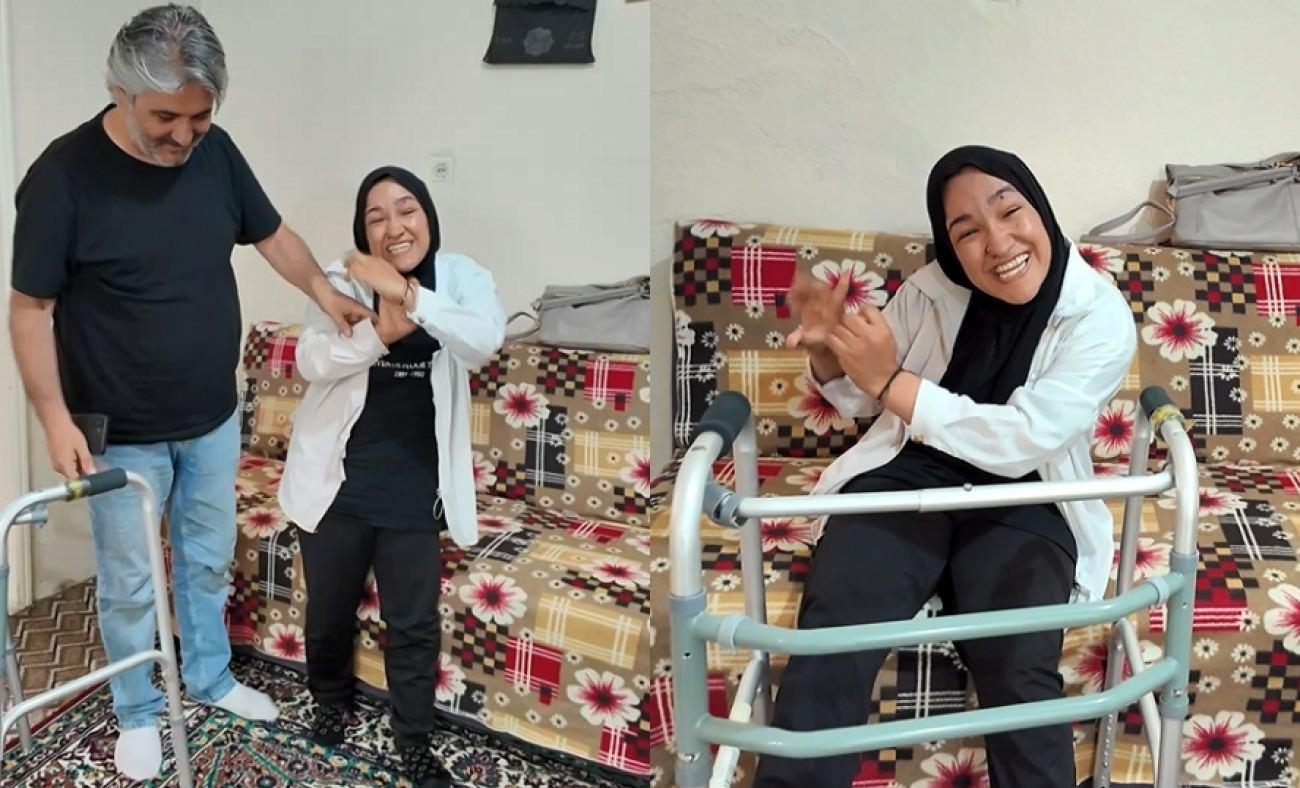 Doğuştan y&uuml;r&uuml;me engelli Esma ilk kez ayağa kalktı: "&Uuml;&ccedil; hayalim vardı, ikisi ger&ccedil;ek oldu"