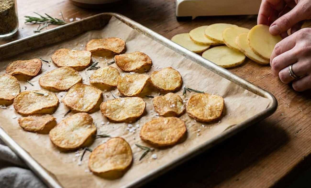 Evde yağsız patates cipsi yapımı! 3 malzemeyle &ccedil;ıtır &ccedil;ıtır oluyor 