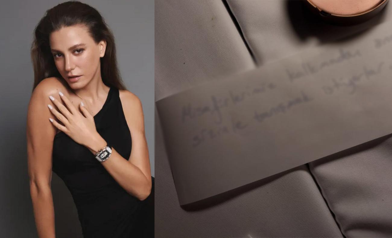 Serenay Sarıkaya'ya restoranda gizemli not! Ger&ccedil;ek kısa s&uuml;rede ortaya &ccedil;ıktı