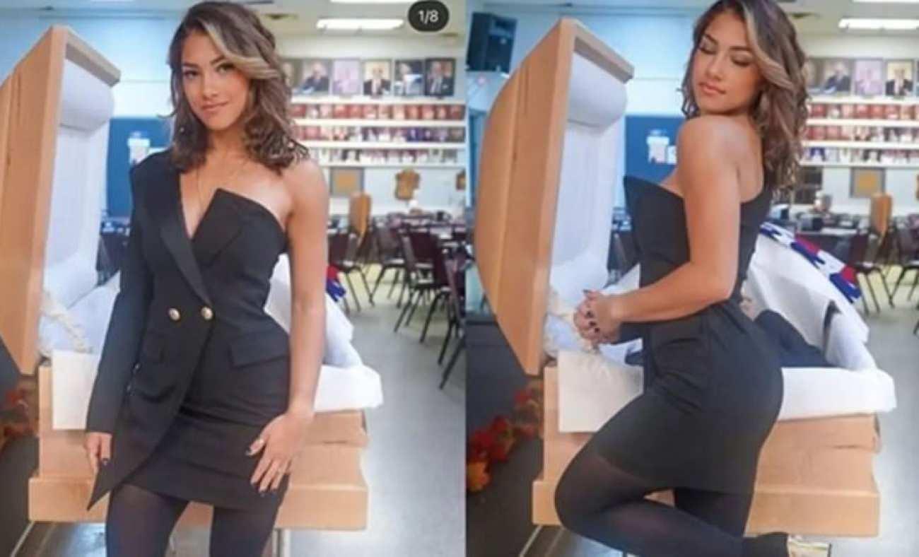 Babasının tabutu önünde poz veren fenomen Jayne Rivera'dan tepki çeken
