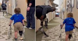 İlk kez protez bacak denemesi yapan 2 yaşındaki çocuğa tezahürat!