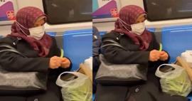 Metroda fasulye ayıklayan yaşlı teyze sosyal medyayı salladı!