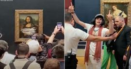 Ünlü Mona Lisa tablosunu mahvetti! Tabloya pasta atan adam tarihe acımadı