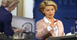 AB Komisyon başkanı Bayan Ursula suyu israf etmeden nasıl el yıkandığını gösterdi!