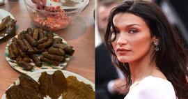 10 parmağında 10 marifet! Bella Hadid yaprak sarması yaptığı anları paylaştı