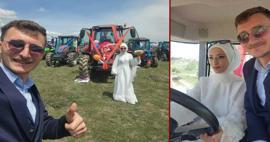 Traktör gelin arabası oldu! Gelin direksiyon başına geçti