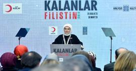 Emine Erdoğan "Kalanlar" Filistin Sergisi'nin a&ccedil;ılışında konuştu
