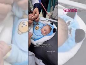 Filistinli bebeğin görüntüleri sosyal medyada gündem oldu! Bombalanan evden sağ salim çıktı