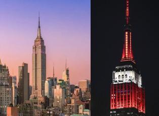 Empire State binası depremzedeler için Türk bayrağının göz kamaştıran renklerine büründü! 