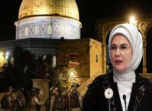 Emine Erdoğan: Kutsal ibadet yerimiz Mescid'i Aksa'ya yapılan alçakça saldırıyı lanetliyorum