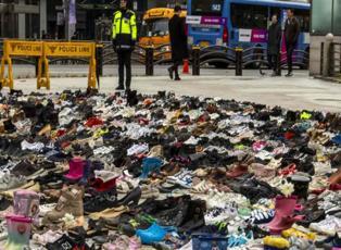 Güney Kore'den insanlık dersi! Yüzlerce ayakkabıyı Filistin için meydanlara dizdiler