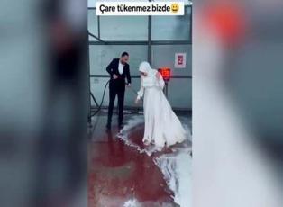 Sosyal medyada viral oldu! Damat, gelini araba gibi yıkadı