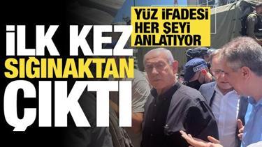 Yüz ifadesi her şeyi anlatıyor! Netanyahu ilk kez sığınaktan çıktı!