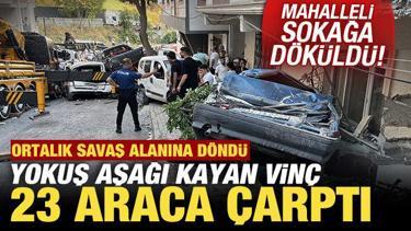 Başakşehir'de yokuş aşağı kayan vinç 23 araca çarptı! Ortalık savaş alanına döndü