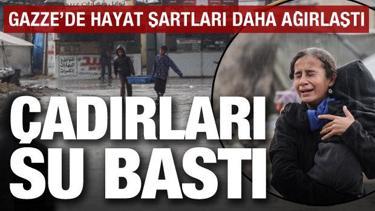 Gazze'de hayat şartları daha da ağırlaştı! Yağış nedeniyle çadırları su bastı