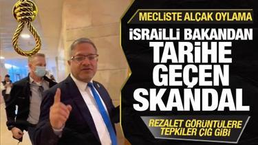 İsrailli bakandan tarihe ge&ccedil;en skandal! Yağlı urgan rozeti taktı! Mecliste al&ccedil;ak oylama