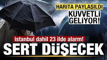 Harita paylaşıldı! Sert d&uuml;şecek! İstanbul dahil 23 ilde alarm! AKOM'dan a&ccedil;ıklama!