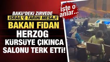 Bak&uuml;'deki zirvede İsrail'e tarihi mesaj: Fidan, Herzog k&uuml;rs&uuml;ye &ccedil;ıkınca salonu terk etti