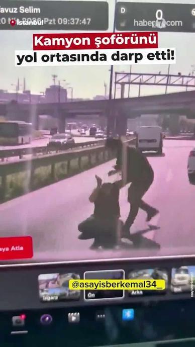 Kamyon şof&ouml;r&uuml;n&uuml; yol ortasında darp etti!