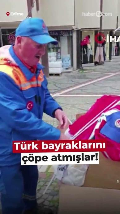 &Ccedil;&ouml;plerden tek tek T&uuml;rk bayrağı topladı!