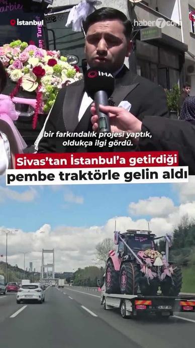 Gelin arabası değil, pembe trakt&ouml;r!