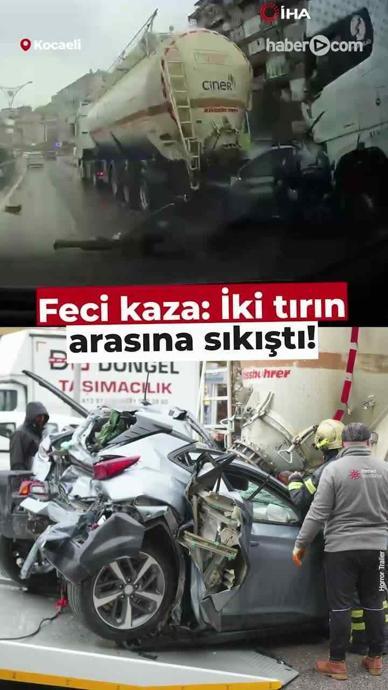İki tırın arasına sıkıştı!