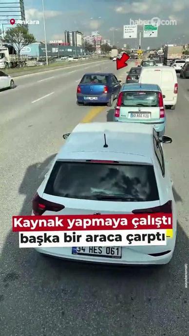 Kaynak yapmaya &ccedil;alıştı başka bir araca &ccedil;arptı
