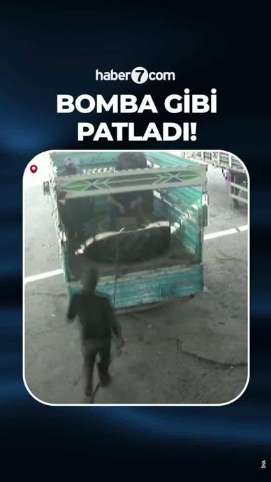 Kamyon lastiği bomba gibi patladı!