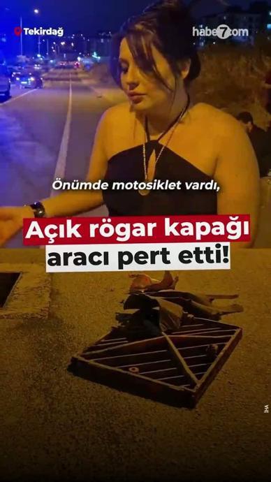 A&ccedil;ık r&ouml;gar kapağına &ccedil;arpan otomobil pert oldu!