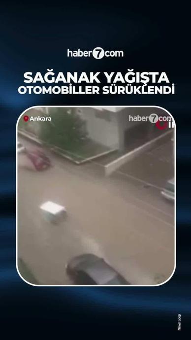 Sağanak yağışta otomobiller s&uuml;r&uuml;klendi!