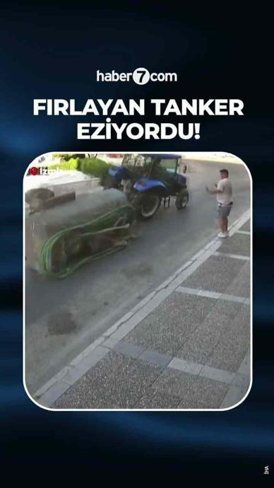 Fırlayan tanker yayayı eziyordu!