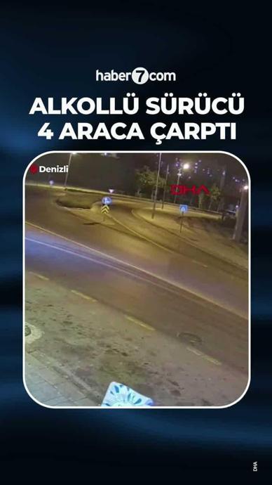 Polisten ka&ccedil;an alkoll&uuml; s&uuml;r&uuml;c&uuml; 4 otomobile &ccedil;arptı!